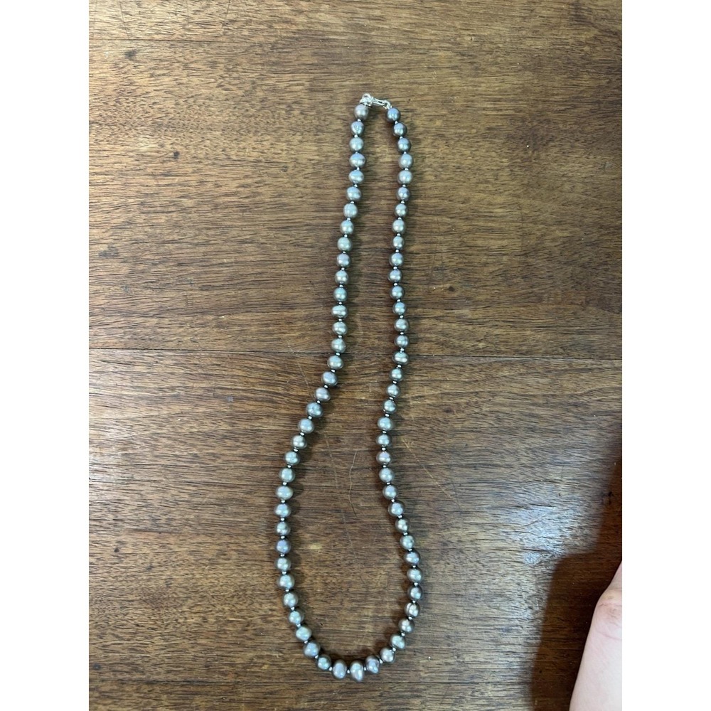 Tahitian Or Akoya Culutured Pearl Necklace Sterling Silver Clasp Metallic Baroqu